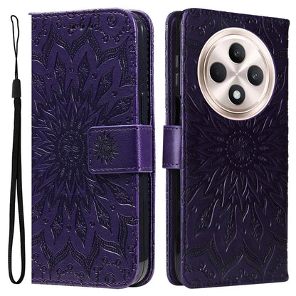 KT Imprinting Flower Series-1 For Oppo Reno12 F 4G Wallet Case Sunflower Stand Leather Phone Cover