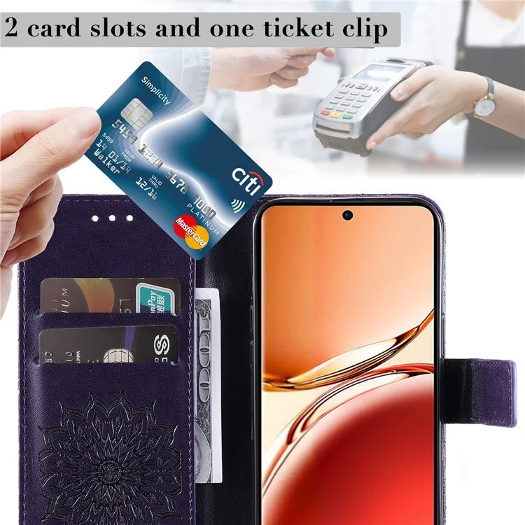 KT Imprinting Flower Series-1 For Oppo Reno12 F 4G Wallet Case Sunflower Stand Leather Phone Cover