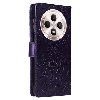 KT Imprinting Flower Series-1 For Oppo Reno12 F 4G Wallet Case Sunflower Stand Leather Phone Cover