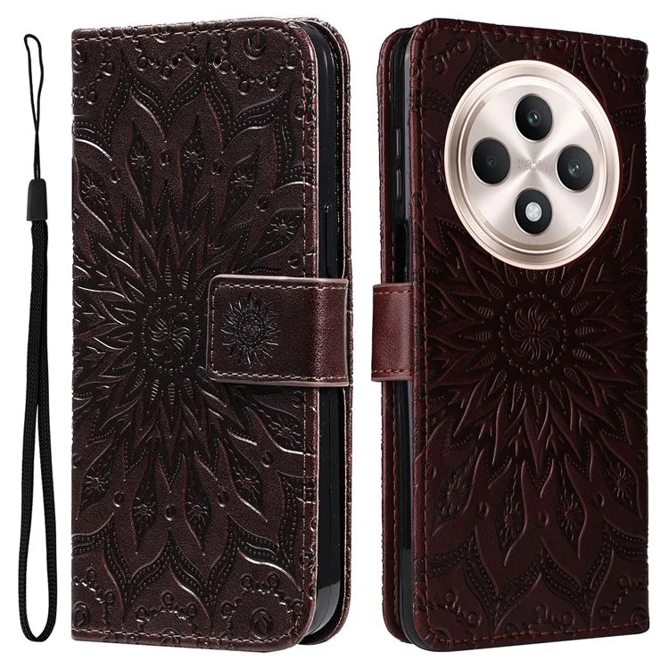 KT Imprinting Flower Series-1 For Oppo Reno12 F 4G Wallet Case Sunflower Stand Leather Phone Cover