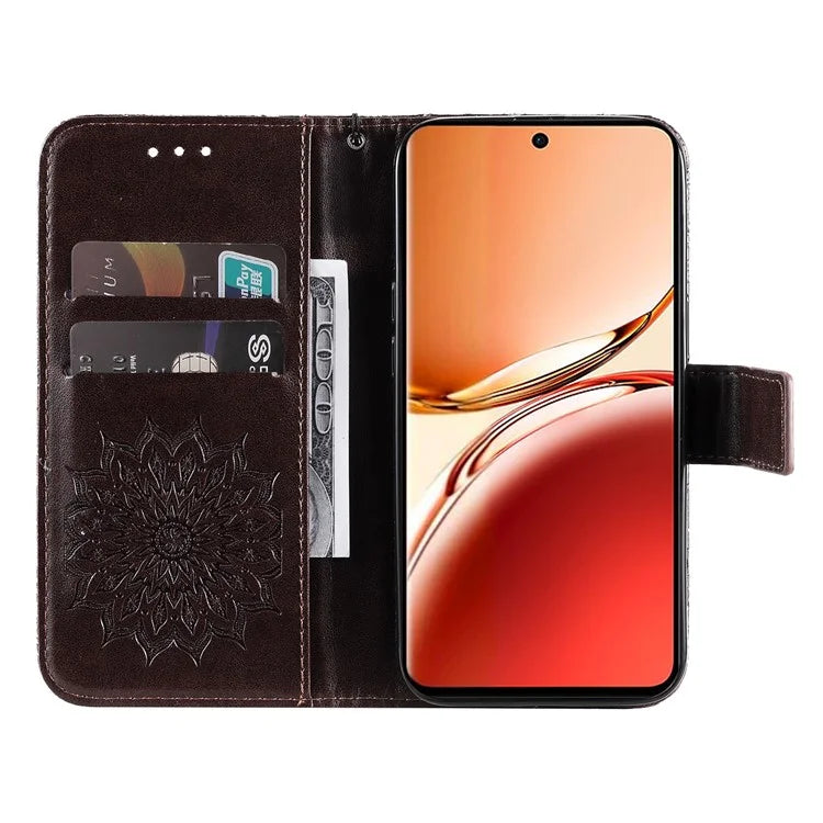 KT Imprinting Flower Series-1 For Oppo Reno12 F 4G Wallet Case Sunflower Stand Leather Phone Cover