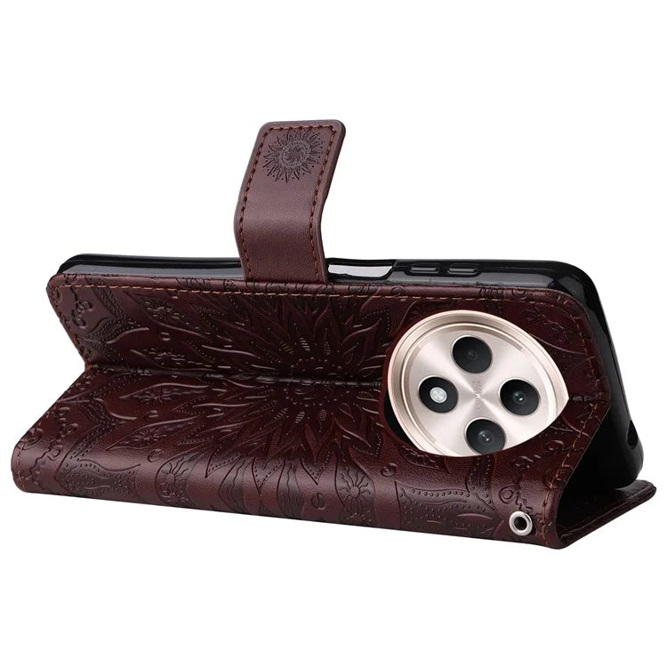 KT Imprinting Flower Series-1 For Oppo Reno12 F 4G Wallet Case Sunflower Stand Leather Phone Cover