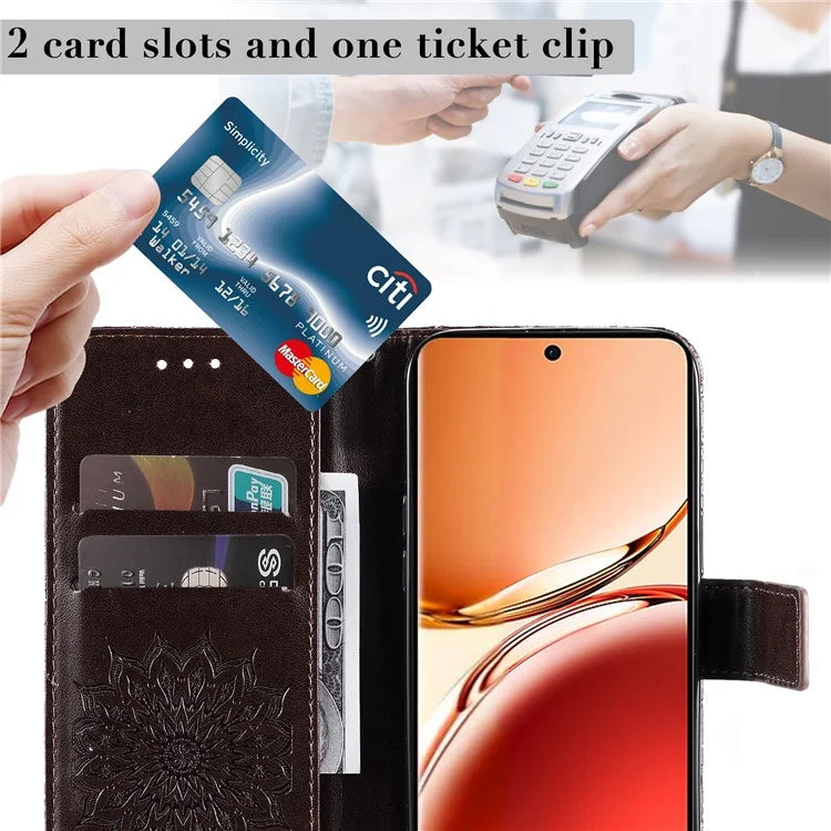 KT Imprinting Flower Series-1 For Oppo Reno12 F 4G Wallet Case Sunflower Stand Leather Phone Cover