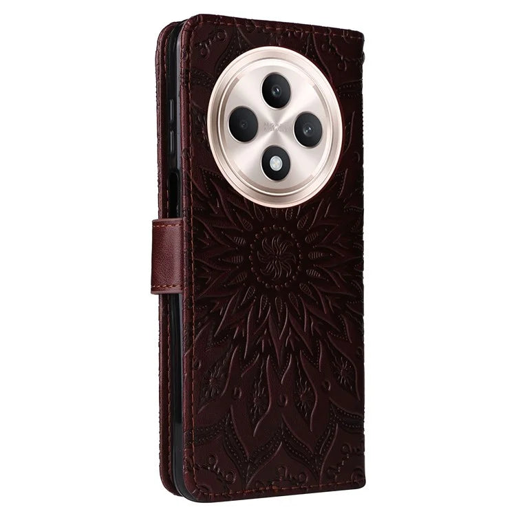 KT Imprinting Flower Series-1 For Oppo Reno12 F 4G Wallet Case Sunflower Stand Leather Phone Cover