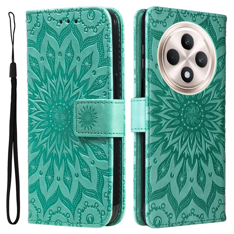 KT Imprinting Flower Series-1 For Oppo Reno12 F 4G Wallet Case Sunflower Stand Leather Phone Cover