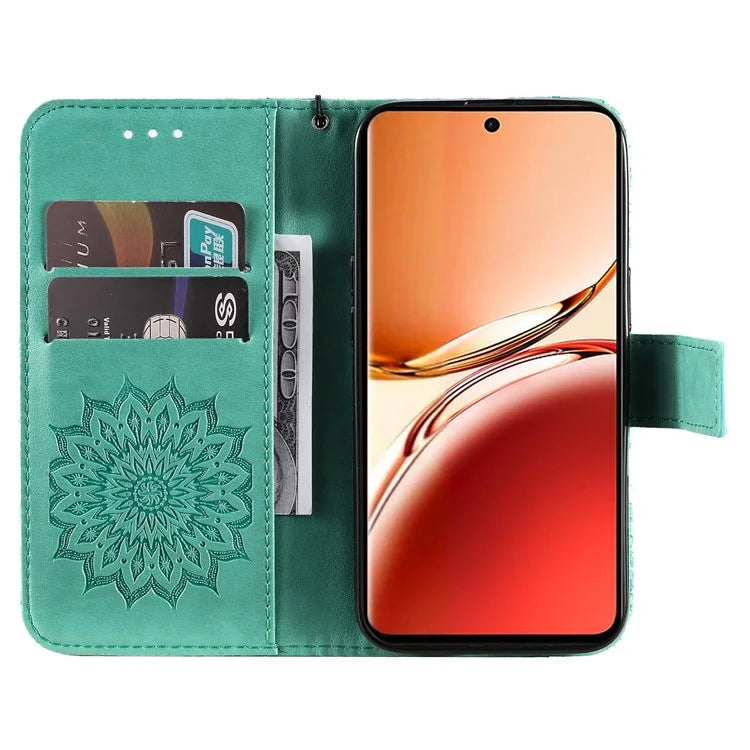 KT Imprinting Flower Series-1 For Oppo Reno12 F 4G Wallet Case Sunflower Stand Leather Phone Cover