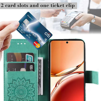KT Imprinting Flower Series-1 For Oppo Reno12 F 4G Wallet Case Sunflower Stand Leather Phone Cover