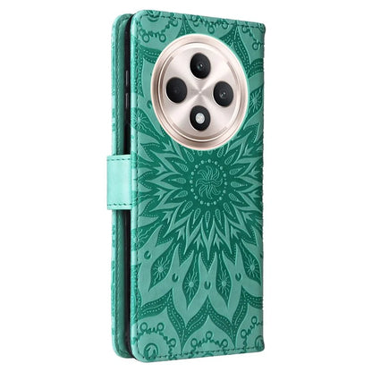 KT Imprinting Flower Series-1 For Oppo Reno12 F 4G Wallet Case Sunflower Stand Leather Phone Cover