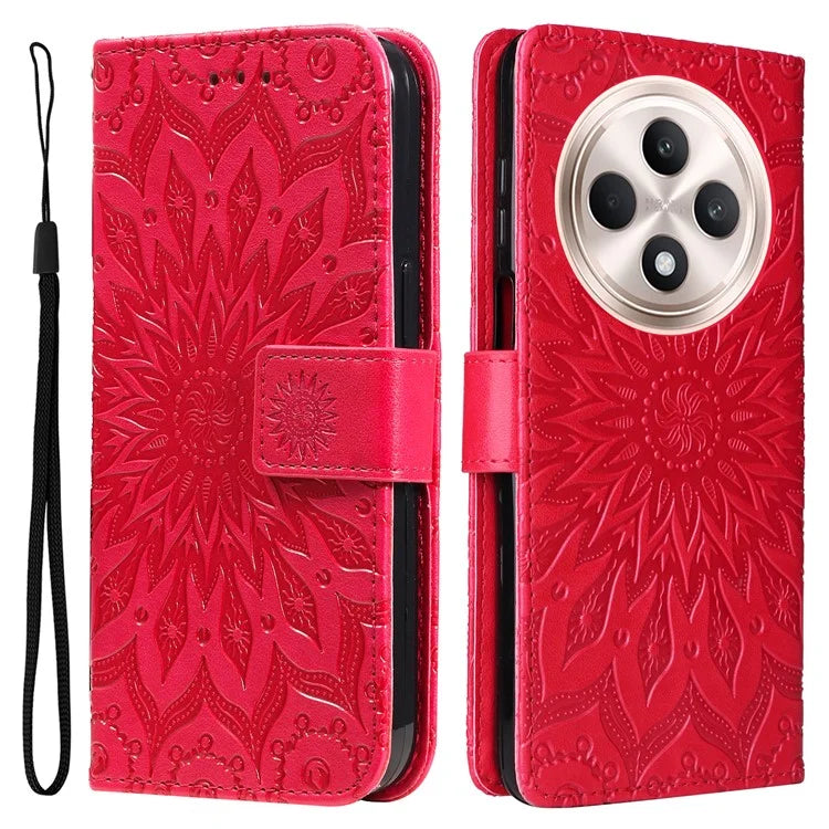 KT Imprinting Flower Series-1 For Oppo Reno12 F 4G Wallet Case Sunflower Stand Leather Phone Cover