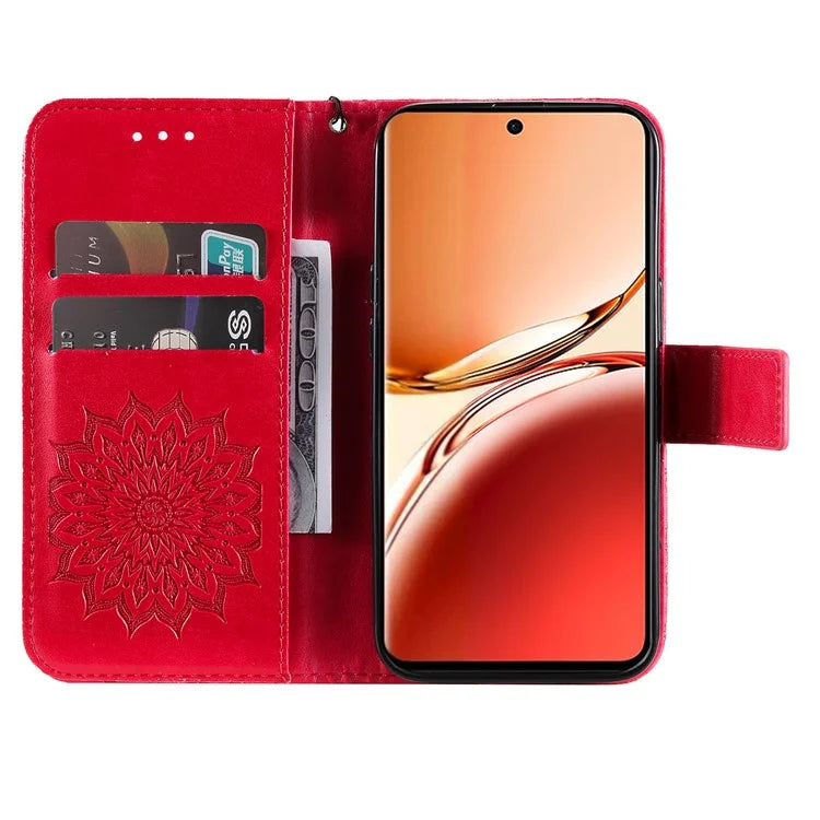 KT Imprinting Flower Series-1 For Oppo Reno12 F 4G Wallet Case Sunflower Stand Leather Phone Cover