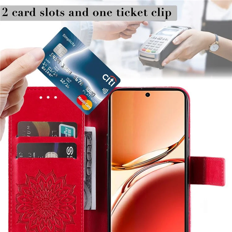 KT Imprinting Flower Series-1 For Oppo Reno12 F 4G Wallet Case Sunflower Stand Leather Phone Cover