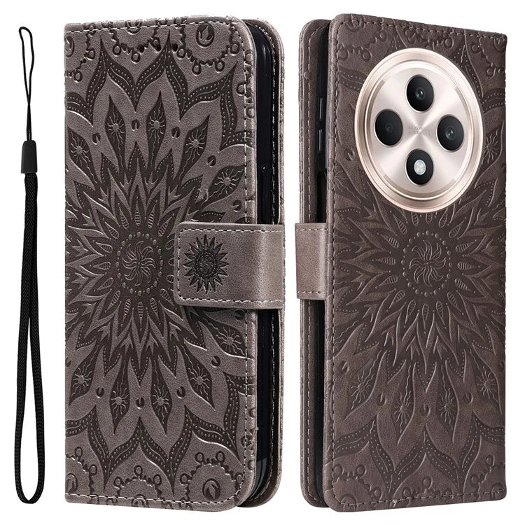 KT Imprinting Flower Series-1 For Oppo Reno12 F 4G Wallet Case Sunflower Stand Leather Phone Cover