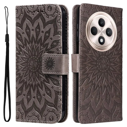 KT Imprinting Flower Series-1 For Oppo Reno12 F 4G Wallet Case Sunflower Stand Leather Phone Cover