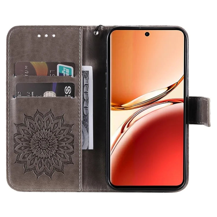 KT Imprinting Flower Series-1 For Oppo Reno12 F 4G Wallet Case Sunflower Stand Leather Phone Cover