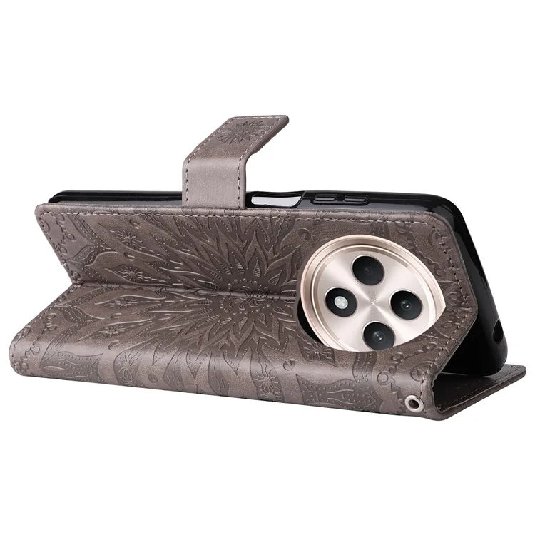 KT Imprinting Flower Series-1 For Oppo Reno12 F 4G Wallet Case Sunflower Stand Leather Phone Cover