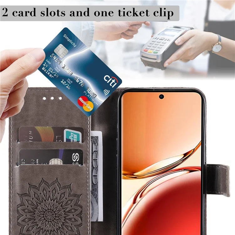 KT Imprinting Flower Series-1 For Oppo Reno12 F 4G Wallet Case Sunflower Stand Leather Phone Cover