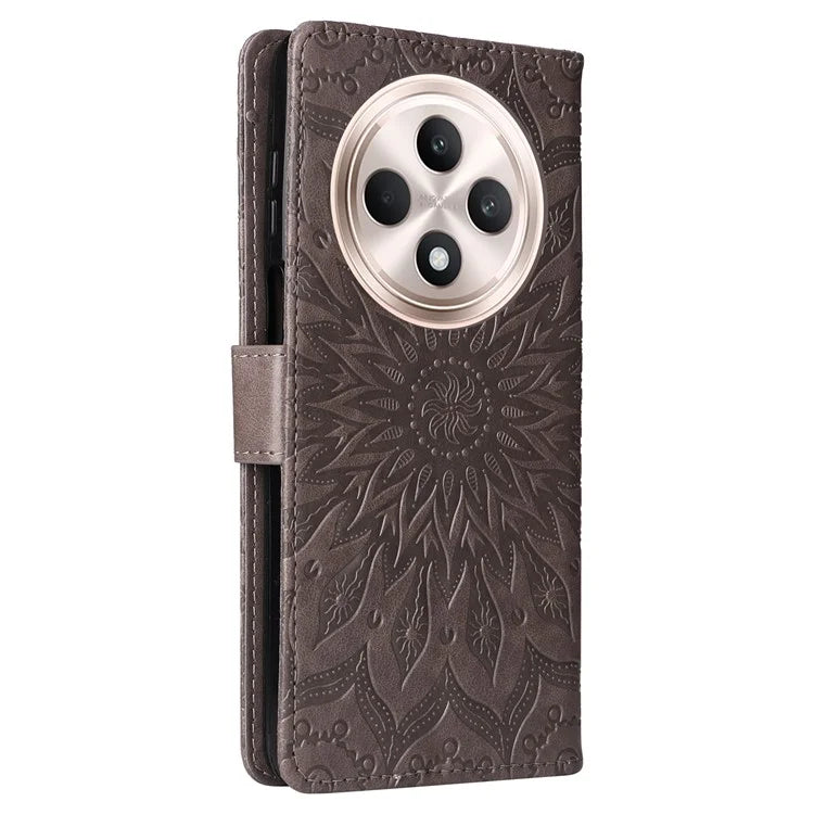 KT Imprinting Flower Series-1 For Oppo Reno12 F 4G Wallet Case Sunflower Stand Leather Phone Cover