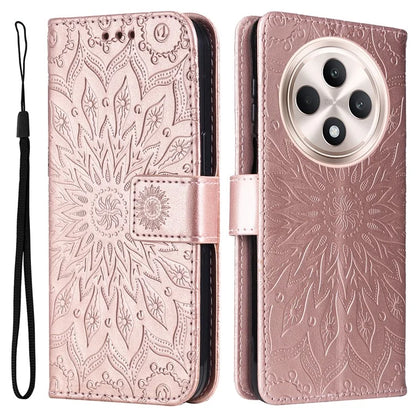 KT Imprinting Flower Series-1 For Oppo Reno12 F 4G Wallet Case Sunflower Stand Leather Phone Cover