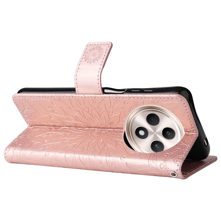 KT Imprinting Flower Series-1 For Oppo Reno12 F 4G Wallet Case Sunflower Stand Leather Phone Cover
