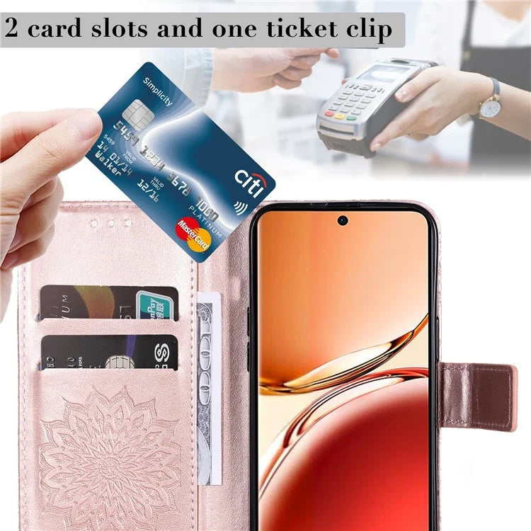 KT Imprinting Flower Series-1 For Oppo Reno12 F 4G Wallet Case Sunflower Stand Leather Phone Cover