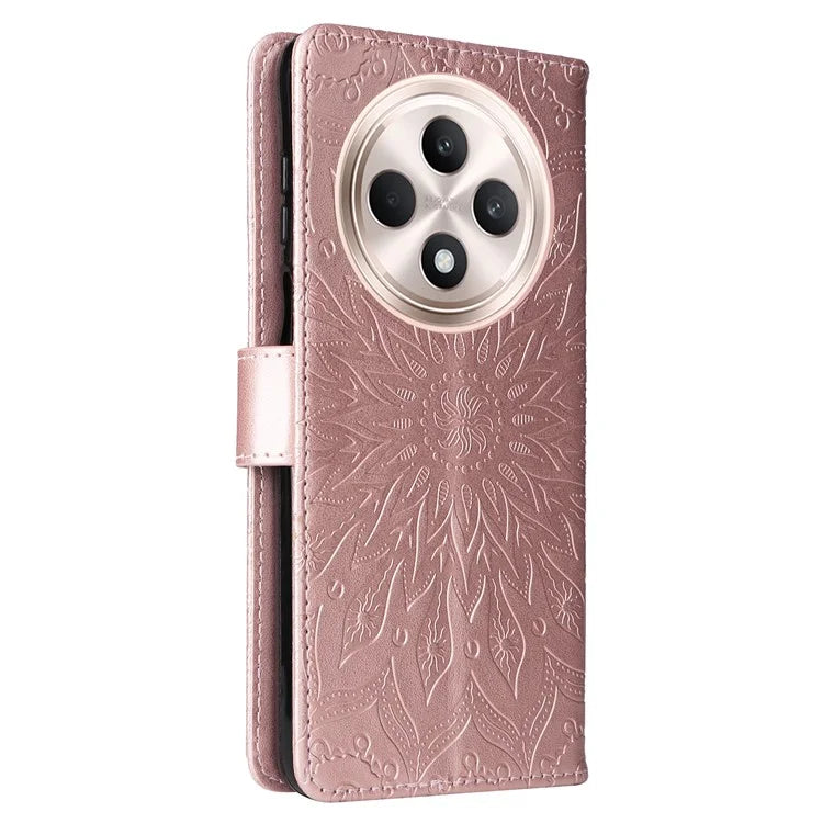 KT Imprinting Flower Series-1 For Oppo Reno12 F 4G Wallet Case Sunflower Stand Leather Phone Cover