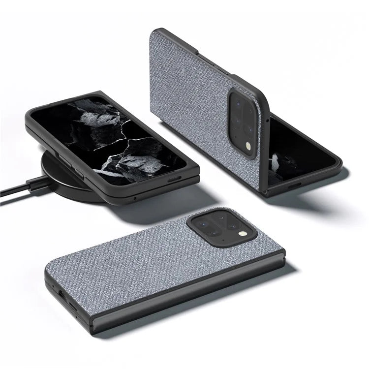 For Google Pixel 9 Pro Fold 5G Case PU+PC Phone Cover Rhinestone Texture