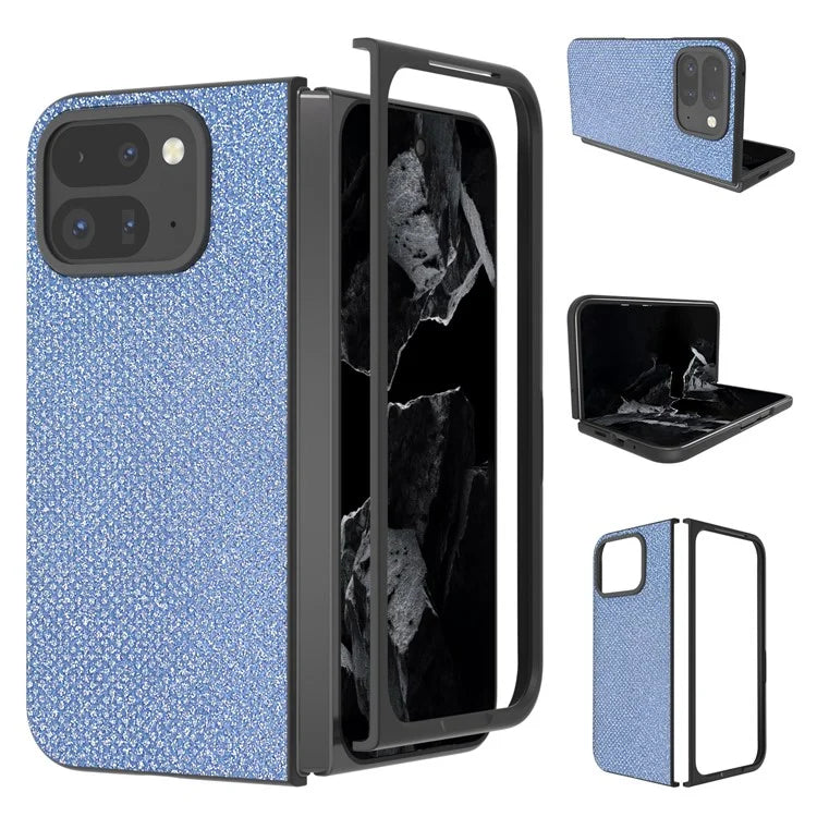 For Google Pixel 9 Pro Fold 5G Case PU+PC Phone Cover Rhinestone Texture