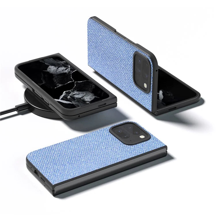 For Google Pixel 9 Pro Fold 5G Case PU+PC Phone Cover Rhinestone Texture