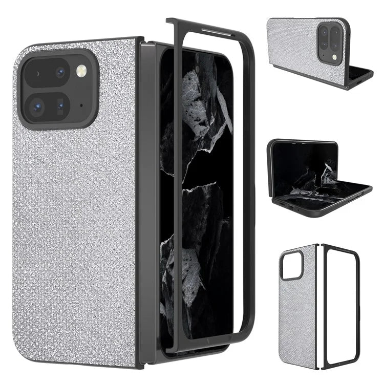 For Google Pixel 9 Pro Fold 5G Case PU+PC Phone Cover Rhinestone Texture