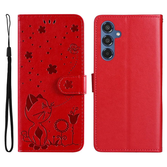 KT Imprinting Flower Series-4 For Samsung Galaxy M35 5G Case Leather Wallet Cat Bee Flip Phone Cover