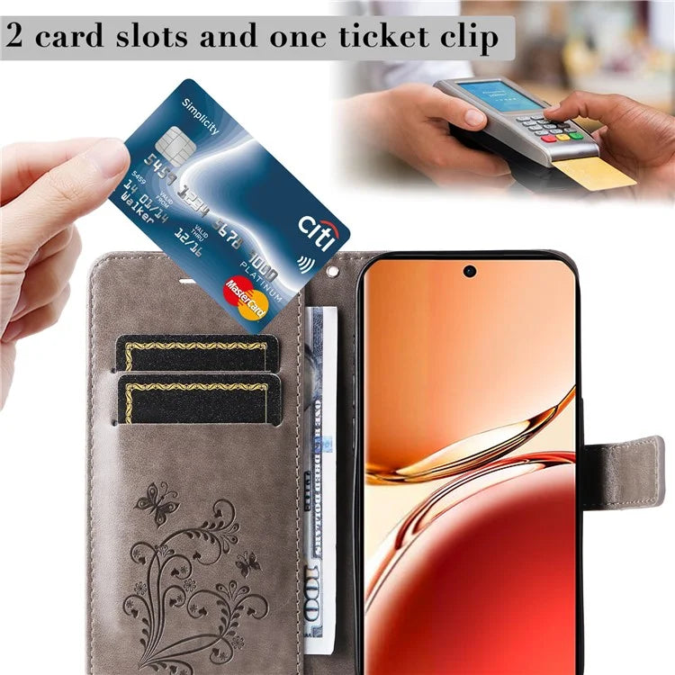 KT Imprinting Flower Series-2 For Oppo Reno12 F 4G Case Wallet Flip Leather Butterfly Phone Cover