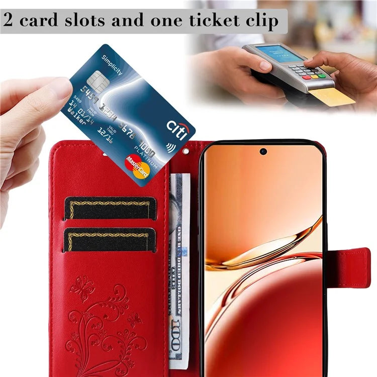 KT Imprinting Flower Series-2 For Oppo Reno12 F 4G Case Wallet Flip Leather Butterfly Phone Cover