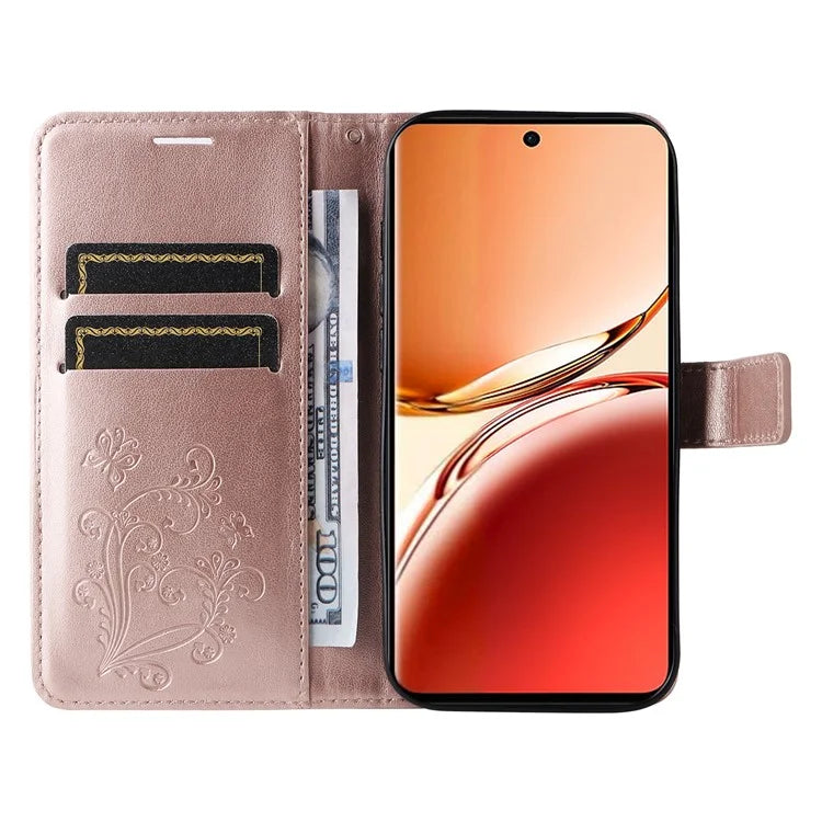 KT Imprinting Flower Series-2 For Oppo Reno12 F 4G Case Wallet Flip Leather Butterfly Phone Cover