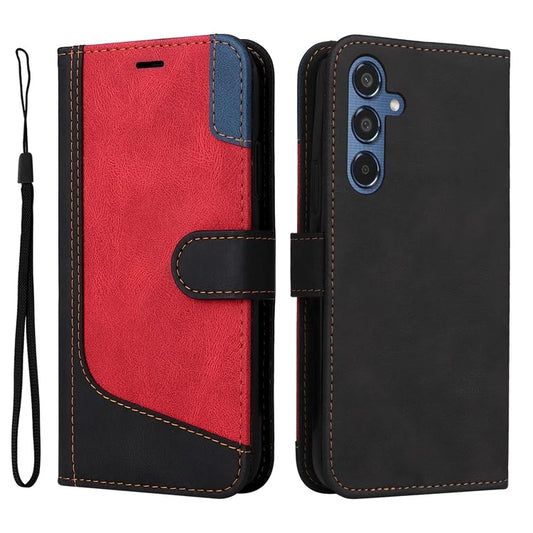 For Samsung Galaxy M35 5G Case Splicing Color Flip PU Leather Phone Cover Wrist Strap
