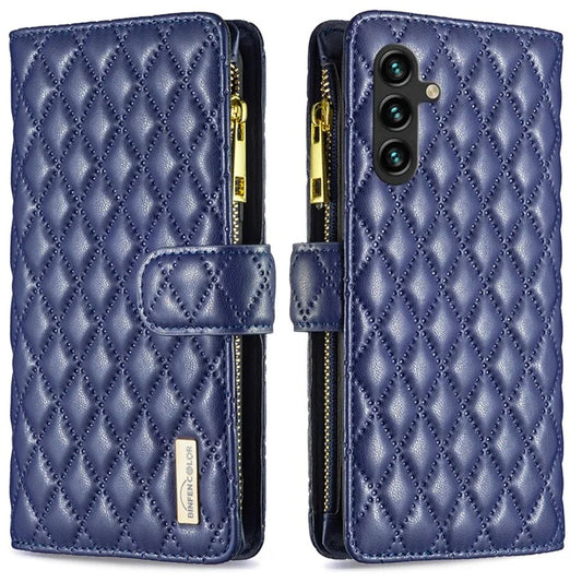 BINFEN COLOR BF Style-15 For Samsung Galaxy A16 5G Leather Case Zipper Pocket Rhombus Phone Cover