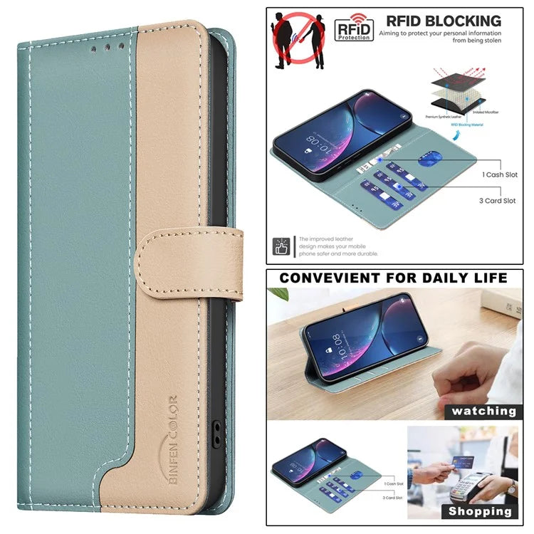 BINFEN COLOR BF33 Case for Samsung Galaxy A16 5G Leather Case Splicing Color RFID Blocking