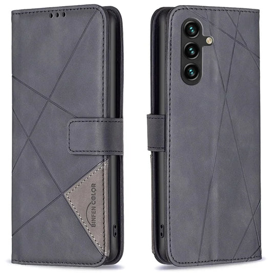 BINFEN COLOR BF05 For Samsung Galaxy A16 5G Case Geometry Line PU Leather Phone Cover