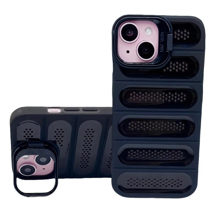 For iPhone 13 Case Heat Dissipation Anti-Drop TPU+PC Kickstand Phone Cover