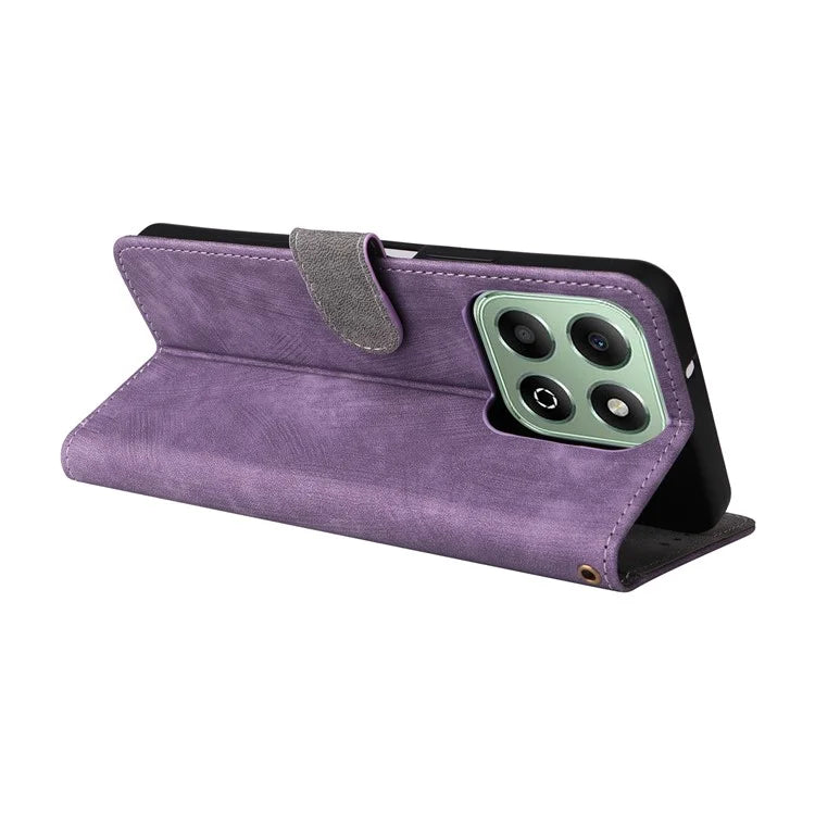 For Honor X6b 4G Case RFID Blocking Wallet Phone Stand PU Leather Cover with Strap