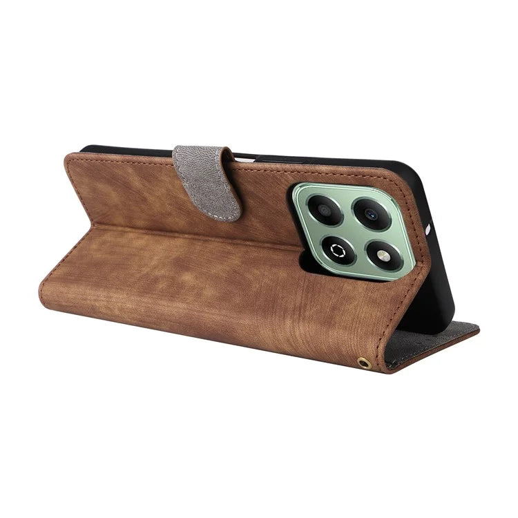 For Honor X6b 4G Case RFID Blocking Wallet Phone Stand PU Leather Cover with Strap