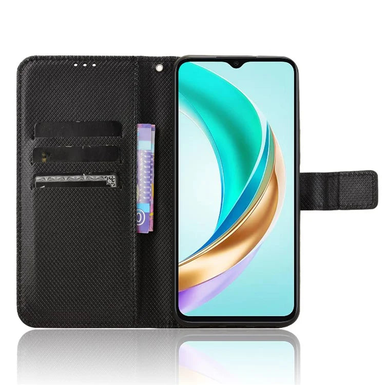 For Honor X6b 4G Phone Stand Case Diamond Texture PU Leather Cover Wallet