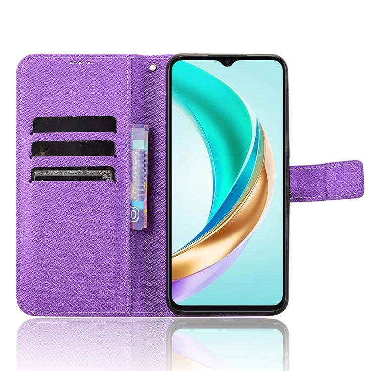 For Honor X6b 4G Phone Stand Case Diamond Texture PU Leather Cover Wallet