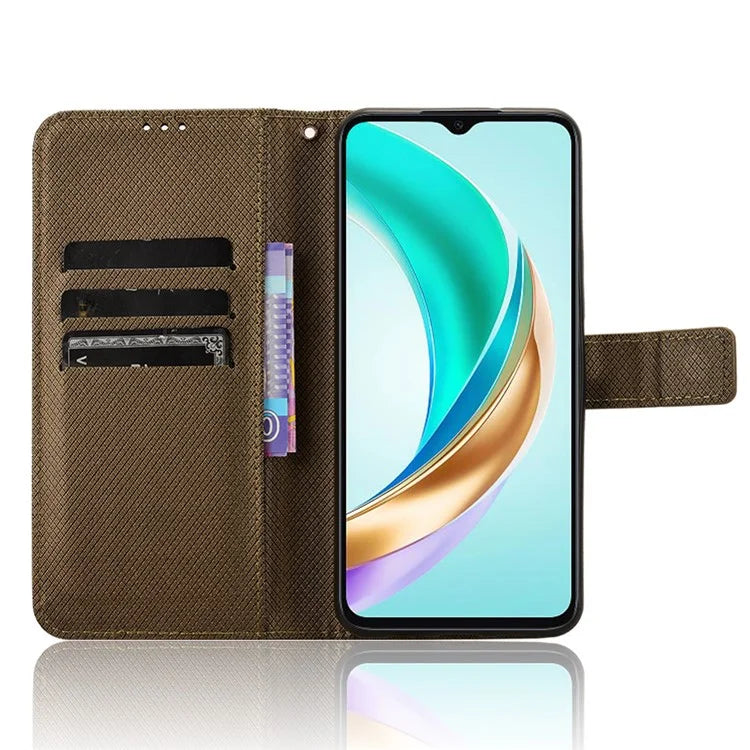 For Honor X6b 4G Phone Stand Case Diamond Texture PU Leather Cover Wallet