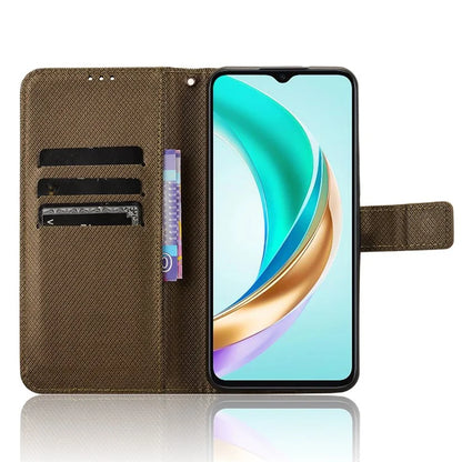 For Honor X6b 4G Phone Stand Case Diamond Texture PU Leather Cover Wallet