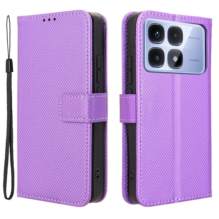 For Xiaomi Redmi K70 Ultra Phone Stand Case Diamond Texture PU Leather Cover Wallet