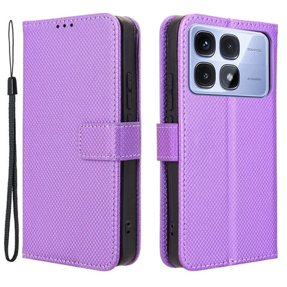 For Xiaomi Redmi K70 Ultra Phone Stand Case Diamond Texture PU Leather Cover Wallet