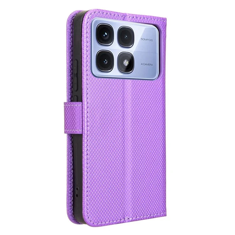 For Xiaomi Redmi K70 Ultra Phone Stand Case Diamond Texture PU Leather Cover Wallet