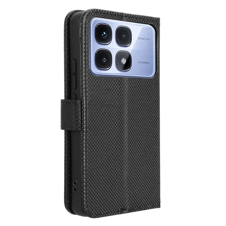 For Xiaomi Redmi K70 Ultra Phone Stand Case Diamond Texture PU Leather Cover Wallet