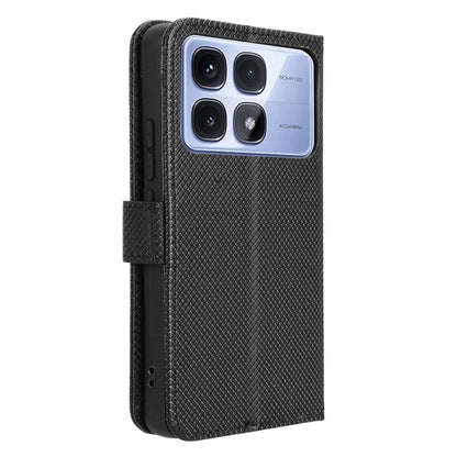 For Xiaomi Redmi K70 Ultra Phone Stand Case Diamond Texture PU Leather Cover Wallet