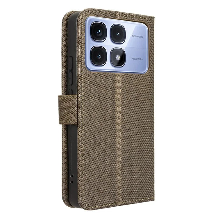 For Xiaomi Redmi K70 Ultra Phone Stand Case Diamond Texture PU Leather Cover Wallet